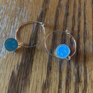Blue smiley face hoop earrings